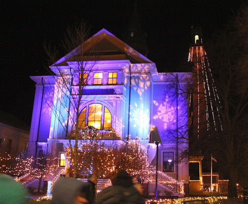 Provincetown's beautiful Town Hall decorated for New Year's celebrations!