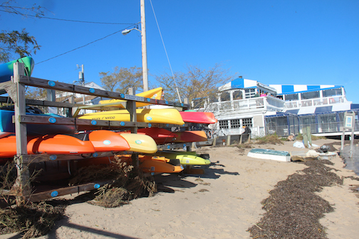 Provincetown Harbor, Johnson Street beach access with kayaks stand